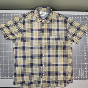 Grayers Clothiers Plaid Shirt Large Yellow Blue Lightweight Summer Casual Preppy